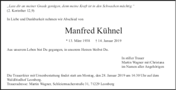 Todesanzeige von Manfred Kühnel von trauer.de