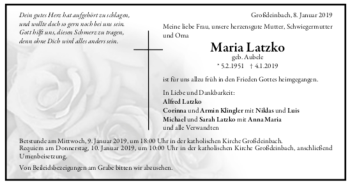 Todesanzeige von Maria Latzko von trauer.de