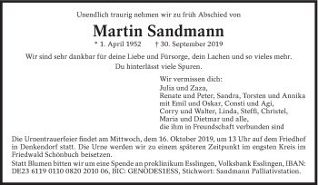 Todesanzeige von Martin Sandmann von trauer.de