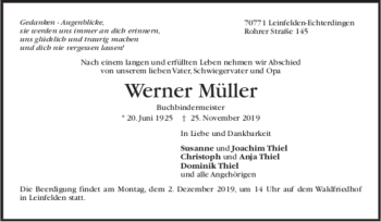 Todesanzeige von Werner Müller von Trauer.de