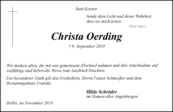 Todesanzeige von Christa Oerding von Trauer.de