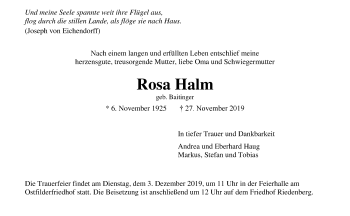 Todesanzeige von Rosa Halm von trauer.de