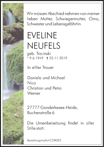 Todesanzeige von Eveline Neufels von Trauer.de