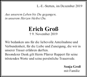 Todesanzeige von Erich Groß von trauer.de