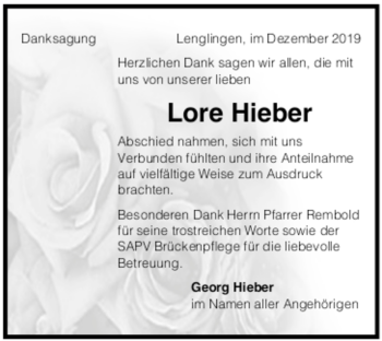 Todesanzeige von Lore Hieber von Trauer.de