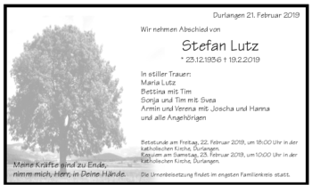 Todesanzeige von Stefan Lutz von trauer.de