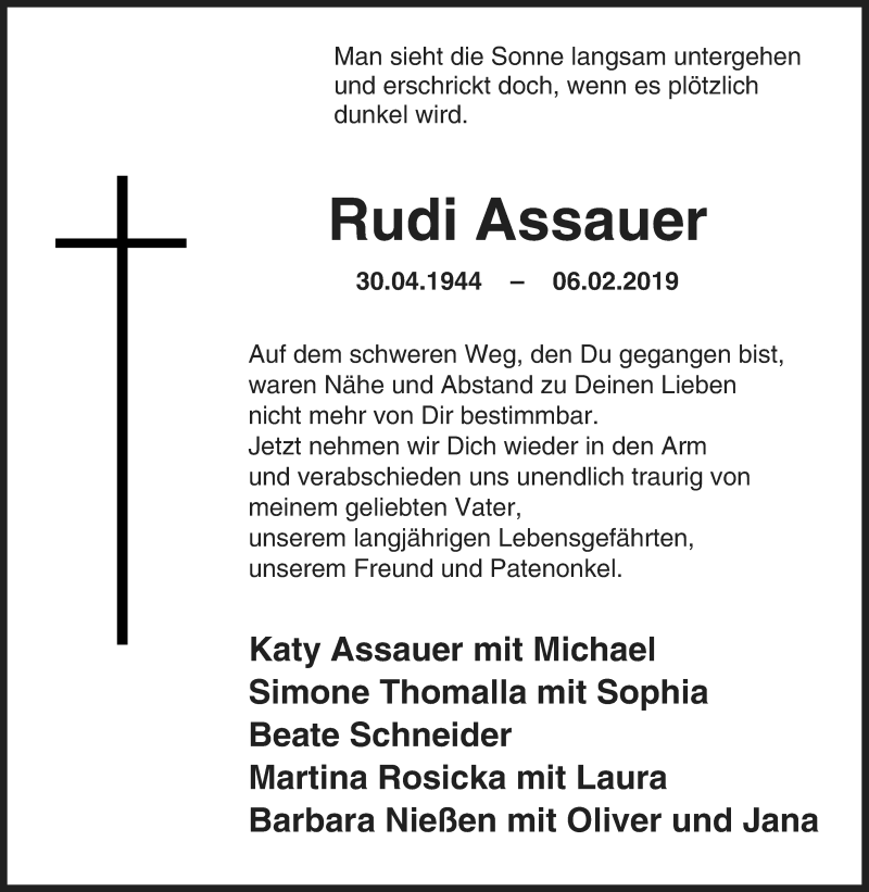  Traueranzeige für Rudi Assauer vom 09.02.2019 aus 