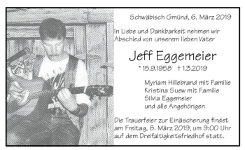 Todesanzeige von Jeff Eggemeier von trauer.de