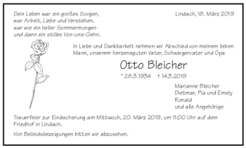 Todesanzeige von Otto Bleicher von trauer.de