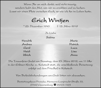 Todesanzeige von Erich Wintjen von Trauer.de
