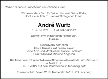 Todesanzeige von Andre Wurtz von trauer.de