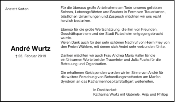 Todesanzeige von Andre Wurtz von trauer.de