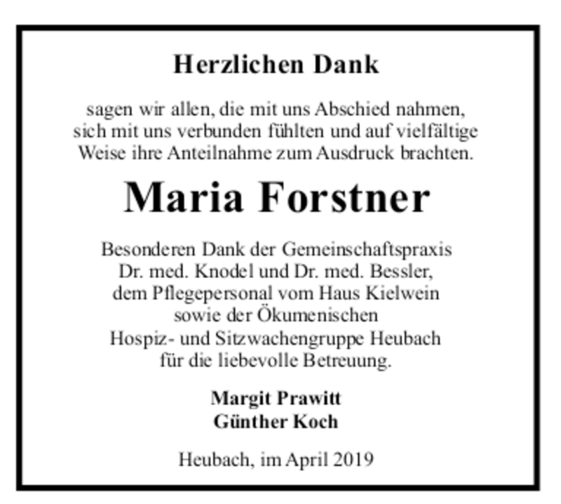 Trauer Und Todesanzeigen Von Maria Forstner Trauer De