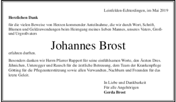Todesanzeige von Johannes Brost 