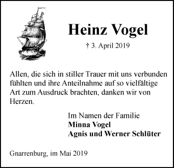 Todesanzeige von Heinz Vogel von Trauer.de