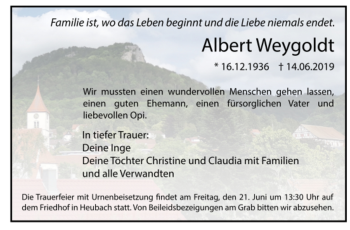 Todesanzeige von Albert Weygoldt von trauer.de