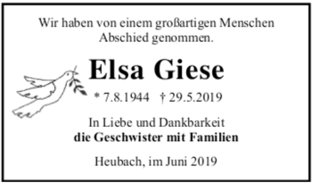 Todesanzeige von Elsa Giese von Trauer.de