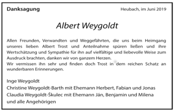 Todesanzeige von Albert Weygoldt von trauer.de