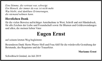 Todesanzeige von Eugen Ernst von trauer.de