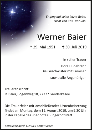 Todesanzeige von Werner Baier von trauer.de