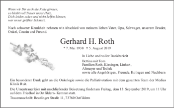 Todesanzeige von Gerhard H. Roth von Trauer.de