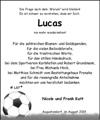 Todesanzeige von Lucas  
