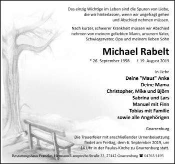 Todesanzeige von Michael Rabelt von Trauer.de