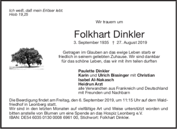 Todesanzeige von Folkhart ^Dinkler von trauer.de