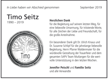 Todesanzeige von Timo Seitz von Trauer.de