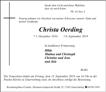 Todesanzeige von Christa Oerding von trauer.de