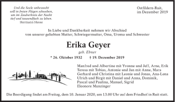 Todesanzeige von Erika Geyer von trauer.de