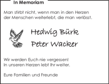 Todesanzeige von In Memoriam  von trauer.de