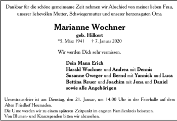 Todesanzeige von Marianne Wochner von trauer.de