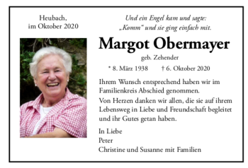 Todesanzeige von Margot Obermayer von trauer.de