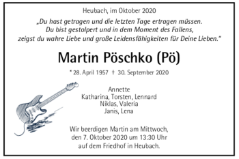 Todesanzeige von Martin Pöschko von trauer.de