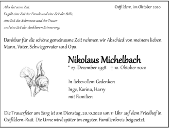 Todesanzeige von Nikolaus Michelbach 