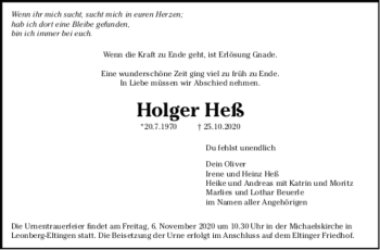 Todesanzeige von Holger Heß von trauer.de