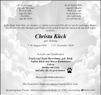 Todesanzeige von Christa Kück von trauer.de