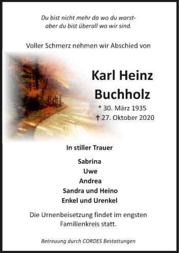 Todesanzeige von Karl Heinz Buchholz von trauer.de