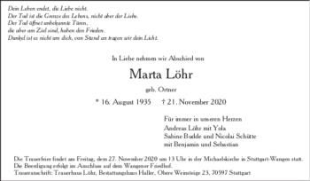 Todesanzeige von Marta Löhr von trauer.de