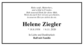 Todesanzeige von Helene Ziegler von trauer.de