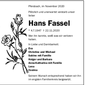 Todesanzeige von Hans Fassel von trauer.de