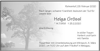 Todesanzeige von Helga Grössl von Trauer.de