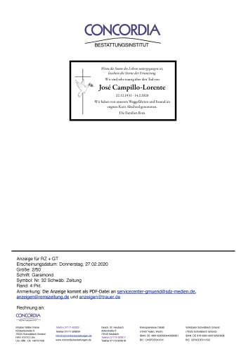 Todesanzeige von Jose Campillo-Lorente von trauer.de