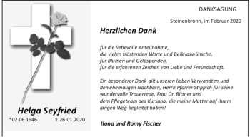 Todesanzeige von Helga Maria Seyfried von trauer.de