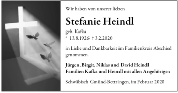 Todesanzeige von Stefanie Heindl von Trauer.de