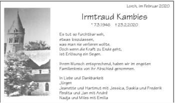 Todesanzeige von Irmtraud Kambies von Trauer.de