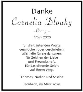 Todesanzeige von Cornelia Dlouhy von trauer.de