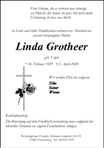 Todesanzeige von Linda Grotheer von Trauer.de