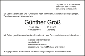 Todesanzeige von Günther Groß von trauer.de